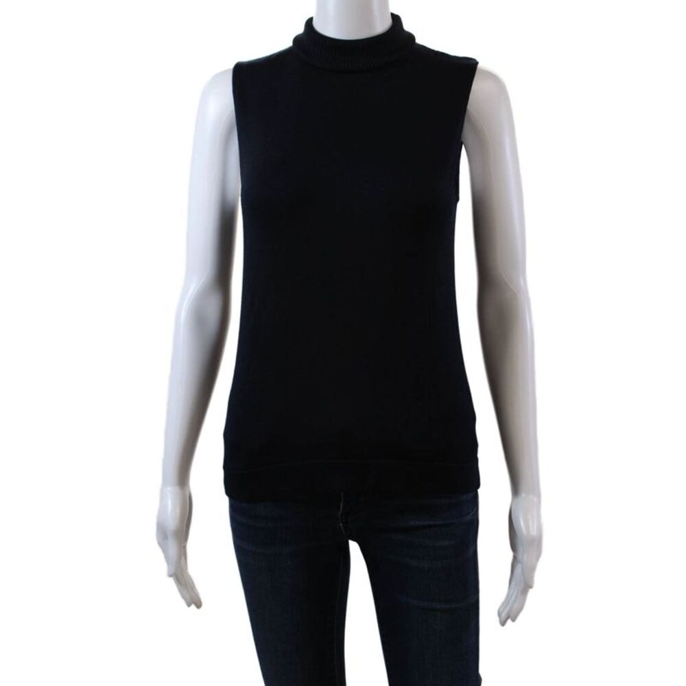 MAG Womens Textured Sleeveless Turtleneck knit Muscle Top Navy Size S